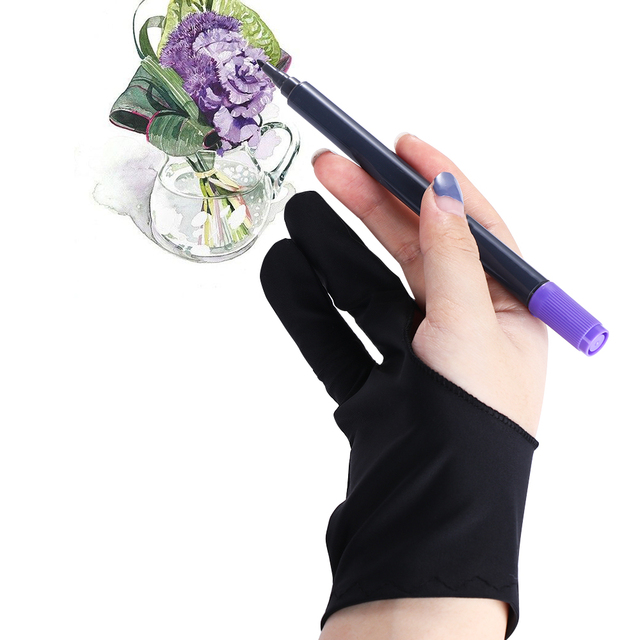 K442 Black Free Size Artist Drawing Glove Any Graphics Drawing 2 Finger Anti-fouling,Both for Right and Left Hand Write Supplies