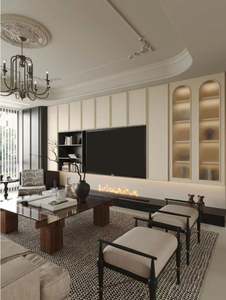 Gran oferta 2025, mueble de TV de madera maciza de lujo ligero de estilo moderno, almacenamiento de fondo de pared completo, muebles de sala de estar integrados - Product Image 2