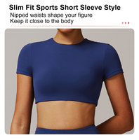 Atasan Yoga Crop Top Tanpa Jahitan, Slim Fit, Menyerap Keringat, Lengan Pendek, untuk Olahraga Wanita