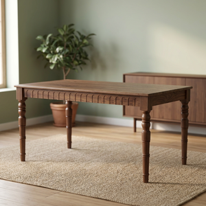 Classic Teak <b>Wood</b> Console <b>Table</b> with Turned <b>Legs</b> and Decorative Front - Product Image 3