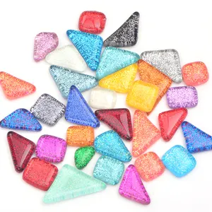 Mix Color Glitter Glass Mosaic Stones Mosaic Tiles Glass Pebbles Crafts Material Children Puzzle for DIY Mosaic Making