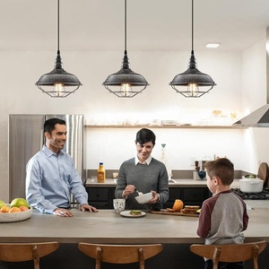 Lámpara de araña industrial retro Otmilance, lámpara de techo colgante de metal, iluminación de granja, lámpara de isla de <span class=keywords><strong>cocina</strong></span>, Plata-Negro - Product Image 2