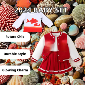 Set di abbigliamento autunnale per bambine 2024 direttamente in fabbrica-giacca Casual con lettere di cotone e gonna a pieghe! - Product Image 2