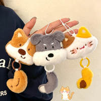 Porte-clés en peluche animaux mignons avec queue détachable, pendentif chat chien, poupée moelleuse, breloque de sac, cadeau pour filles, accessoires pour clés, vente en gros