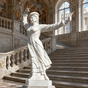 Statua Personalizzata di Ballerina del Folklorismo <span class=keywords><strong>in</strong></span> Marmo - Scultura Tradizionale su Misura con Costume Ricamato per Interni di Lusso - Product Image 1
