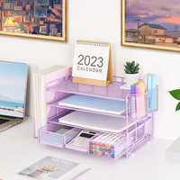 Organisateur de bureau en métal à plusieurs niveaux, type sur pied, quatre couches, plateau de rangement coulissant en fer, or rose