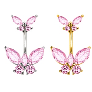 Phụ Nữ Đôi Kim Cương Zircon bướm phẫu thuật thép không gỉ rốn xuyên đồ trang sức thời trang rốn Vòng cơ thể xuyên đồ trang sức - Product Image 4