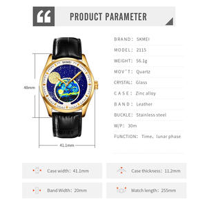 Reloj de Cuarzo para Hombre SKMEI 2115, Estilo Coreano, Esfera con Diseño de Cielo Estrellado, Fase Lunar, Pantalla Analógica, Cristal, Correa de Cuero Genuino de 20 mm - Product Image 4