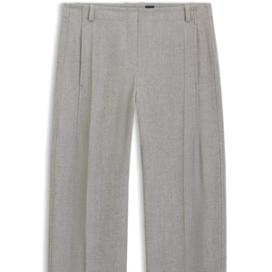 Pantalon de travail gris clair texturé taille haute plissé à jambe large coupe droite en mélange de lin respirant pour le bureau et les affaires - Product Image 5