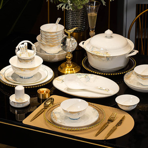 Modern Luxury Elegant Bone Porcelain <b>Dinnerware</b> <b>Sets</b> Plant Pattern <b>for</b> Home Restaurant Wedding Banquet Use Customized Packaging - Product Image 2
