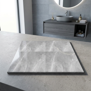 Carreaux de sol en céramique émaillée effet marbre blanc 16x16 pouces, en porcelaine pleine masse, brillants, pour design intérieur de salle de bain - Product Image 4