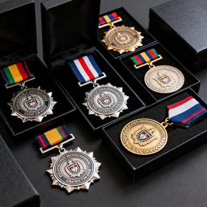 Juego de medallas de estilo oficial con acabado chapado Premium personalizado, colección de lujo, broche decorativo, medalla de insignia con caja de regalo - Product Image 3