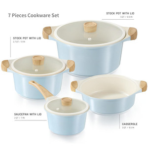 7pcs hiện đại không dính bếp <span class=keywords><strong>Cookware</strong></span> Set cảm ứng dưới gas thân thiện bền vững nhôm Chậu gốm chảo kim loại cho thực phẩm - Product Image 2