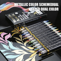 Ensemble de marqueurs acryliques métalliques à double pointe et double couleur - Haute couverture pour papier cartonné noir, fournitures d'art graffiti imperméables