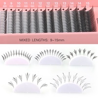 Precio de fábrica, nuevas extensiones de pestañas anime hechas a mano, marca privada, negras, suaves, pre-hechas, 12 filas, base afilada, ligeras