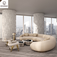 Proveedor de muebles de lujo Sofá de cuero Conjunto Crema Beige Curvo Terciopelo de gama alta Sofá de lujo Conjunto