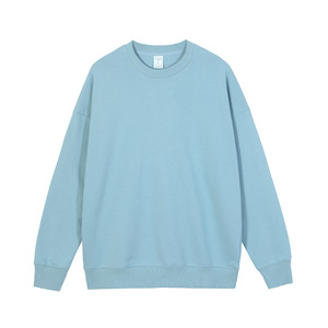 เสื้อสเวตเตอร์ผ้าฝ้ายขนาดใหญ่ใส่ได้ทั้งชายและหญิงเสื้อสเวตเตอร์ไหล่ปล่อยคอลูกเรือสีพื้นเรียบ - Product Image 1