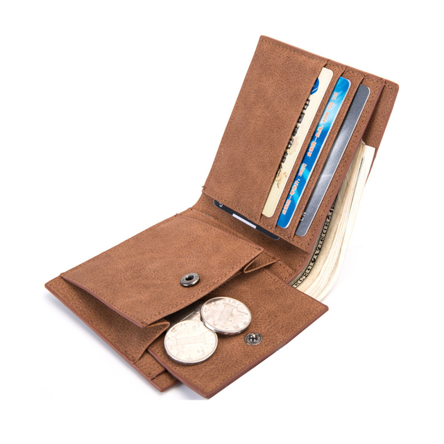 Factory Custom Pu Leather Wallet Men with 5 Credit Card Slots and 1 Button Coin Pouch