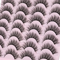 Faux cils 14 mm en vison synthétique 3D, aspect naturel, effet œil de chat, légers, faits à la main, bande en coton, lot de 14 paires par Isabella