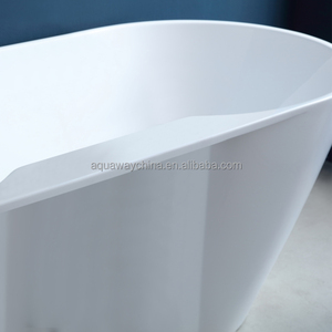 Baignoire autoportante élégante en blanc brillant, baignoire ovale minimaliste alignée sur le mur - Product Image 3