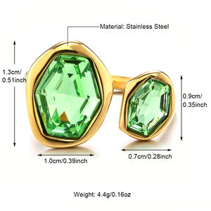 Summer Vibe Peridot Green Zircon <span class=keywords><strong>Oasis</strong></span> Ring Mujeres 18K Gold PVD Plating Acero inoxidable Open End Design Anillo de cóctel para mujeres - Product Image 5