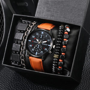 5 Piece <strong>Set</strong> Hot Selling <strong>Geneva</strong> Business Eyes Men's Quartz <strong>Watch</strong> Beaded Bracelet - Product Image 1