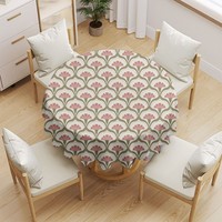 Nappe personnalisée de 120 pouces, bleu vert, motif vintage en lin, feuilles et fleurs, pour table ronde/