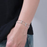 OUGEPHELI Bracelet Tennis de Luxe en Argent 925 avec Moissanite Marquise sertie clos, Double Chaîne, Fermoir Mousqueton et Extension