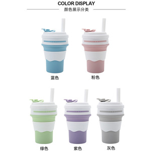 Silicone Folding Cup 350ml Food Grade Collapsible Travel Coffee Cup With Straw Portable Outdoor Use - Product Image 4