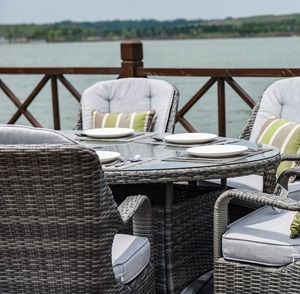 Outdoor Furniture Rattan 6 <b>Chairs</b> and 1 Table Rattan Woven Rope Wood Dining <b>Reclining</b> Set for Outdoors PAD-1713 Dining Round Tab - Product Image 2