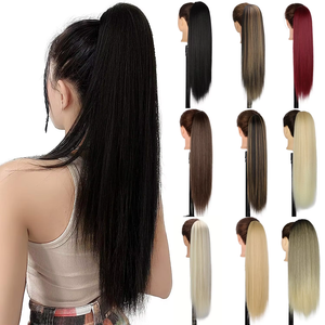 Натуральные черные термостойкие синтетические волосы на завязках хвостик для женщин и девочек 26 дюймов - Product Image 1