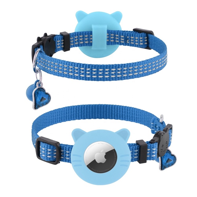 2026 Newest COCO BUDDY Reflective Nylon GPS Tracker Cat Collar with Air Tag Holder Buckle Closure for Small Dogs and Cats