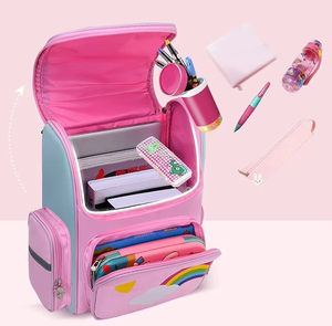 Mochila Escolar Primaria Unisex Versión Coreana, Ligera, Impermeable, de una Sola Pieza, con Diseño de Rayas y Protector de Espalda de Lona - Product Image 5