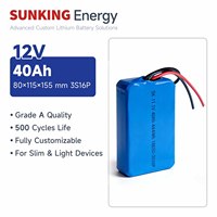 SUNKING 18650-3S16P 12V 40Ah Paket Baterai Lithium Isi Ulang LiNiMnCoO2 Katoda 500 Siklus Suhu Operasi -10~60 5 Tahun