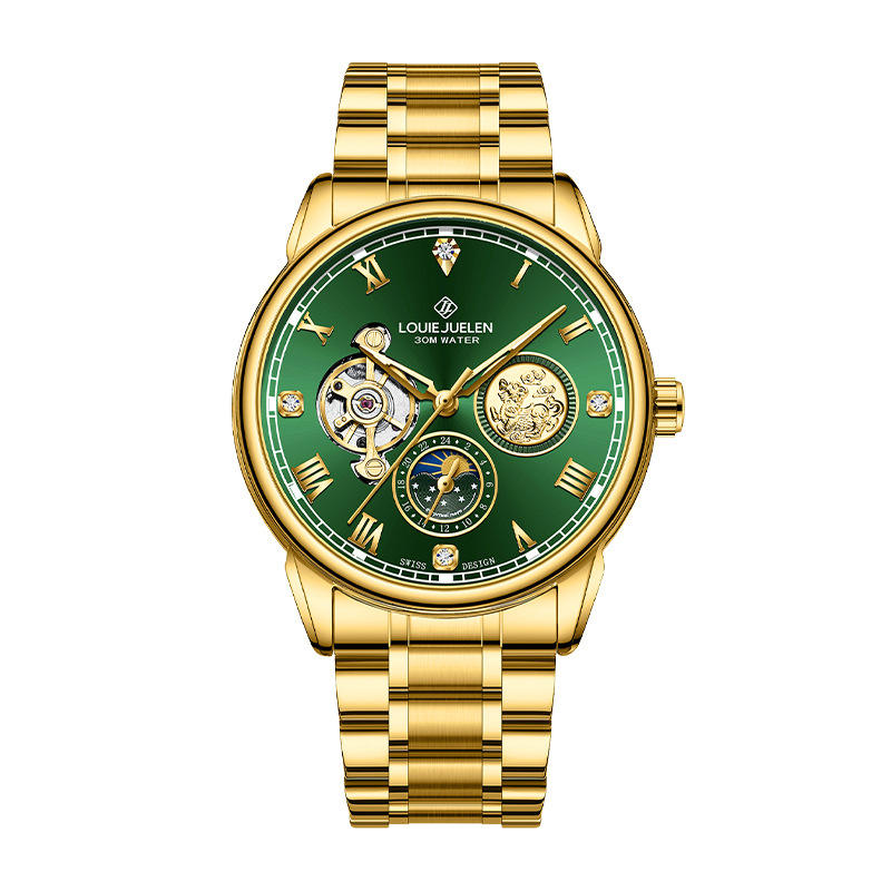 L-9407 Gold Shell Green Surface Gold Nail Steel Belt