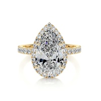 Offre Spéciale – Ensemble de Bagues de Fiançailles en Or Jaune 14K avec Diamant de Laboratoire Taille Poire Couleur D Pureté VS1 et Halo