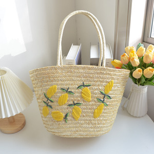 Nouveau frais paille à la main mangue citron brodé paille tissé <span class=keywords><strong>sac</strong></span> <span class=keywords><strong>de</strong></span> poche unique épaule grande capacité <span class=keywords><strong>sac</strong></span> <span class=keywords><strong>de</strong></span> <span class=keywords><strong>plage</strong></span> pour les femmes - Product Image 4