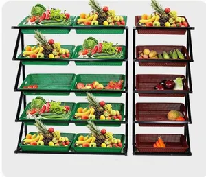 Rack de exibição de frutas e vegetais personalizado, prateleira para exibição de metálicos e frutas