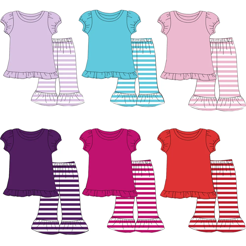 new fashion summer children's wear top and pants ruffle outfit for kids casual baby girls outfits