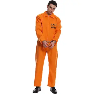 Halloween Dành cho người lớn jailbird hình sự Cosplay Trang Phục Nam Tù Nhân Jumpsuit Tù Nhân trang phục màu cam