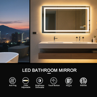 Miroir de salle de bain LED OVS moderne à éclairage tactile, anti-buée, avec 3 températures de couleur réglables, idéal pour appartement et villa