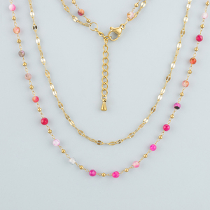 MH59 <span class=keywords><strong>1</strong></span> unid/lote joyería de moda collar hecho a mano 18K chapado en oro de acero inoxidable piedras naturales collar de doble capa - Product Image 6