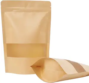 Resealable Packaging Paper Pouches White Reusable Sealable Zip Lock Food Storage Stand up kraft zipper bag for Home Business