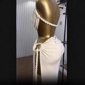 Women's Sleeveless Halter Top With Hemp Rope Tie-Waist Skirt <b>Sexy</b> 2-Piece <b>Set</b> Fashion - Product Image 3