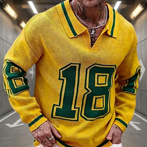 เสื้อสเวตเตอร์ถักสีเหลืองเขียวสำหรับผู้ชายสวมใส่ในฤดูใบไม้ร่วง - Product Image 4
