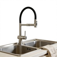 Robinet de cuisine monocommande en acier inoxydable antique avec cartouche céramique, à monter sur plan, avec douchette extractible