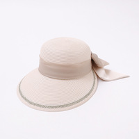 Chapeau de paille à large bord avec nœud en ruban satiné, élégant, léger et respirant, idéal pour les vacances à la plage, protection solaire estivale à la française