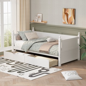 Lit enfant avec tiroirs de rangement, structure en bois blanc, pour chambre d'enfant - Product Image 3