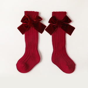 <span class=keywords><strong>Calcetines</strong></span> Largos de Algodón hasta la Rodilla para Bebés y Niñas, Estilo Invernal, Color Sólido, con Lazo - Product Image 6