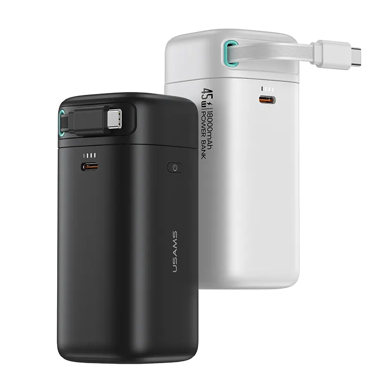 USAMS 2024 Nouveaux produits Banques d'alimentation portables 18000mAh 45W Powerbank Batterie externe à charge rapide avec câble